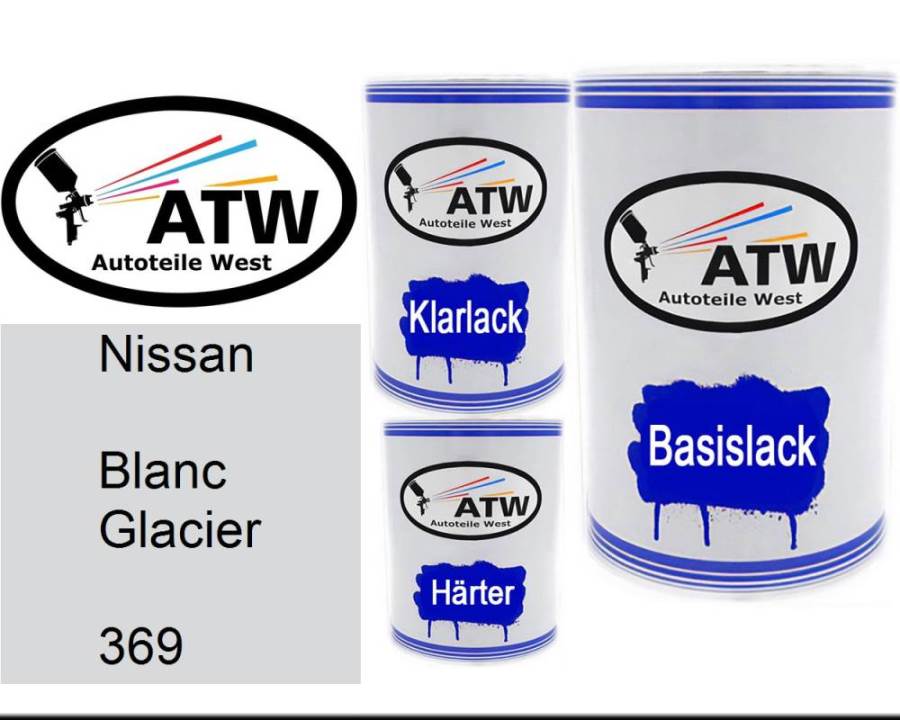 Nissan, Blanc Glacier, 369: 500ml Lackdose + 500ml Klarlack + 250ml Härter - Set, von ATW Autoteile West.